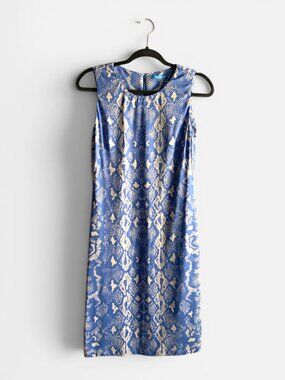 J McLaughlin Blue Snakeskin Print Sleeveless Sheath Dress Size Small